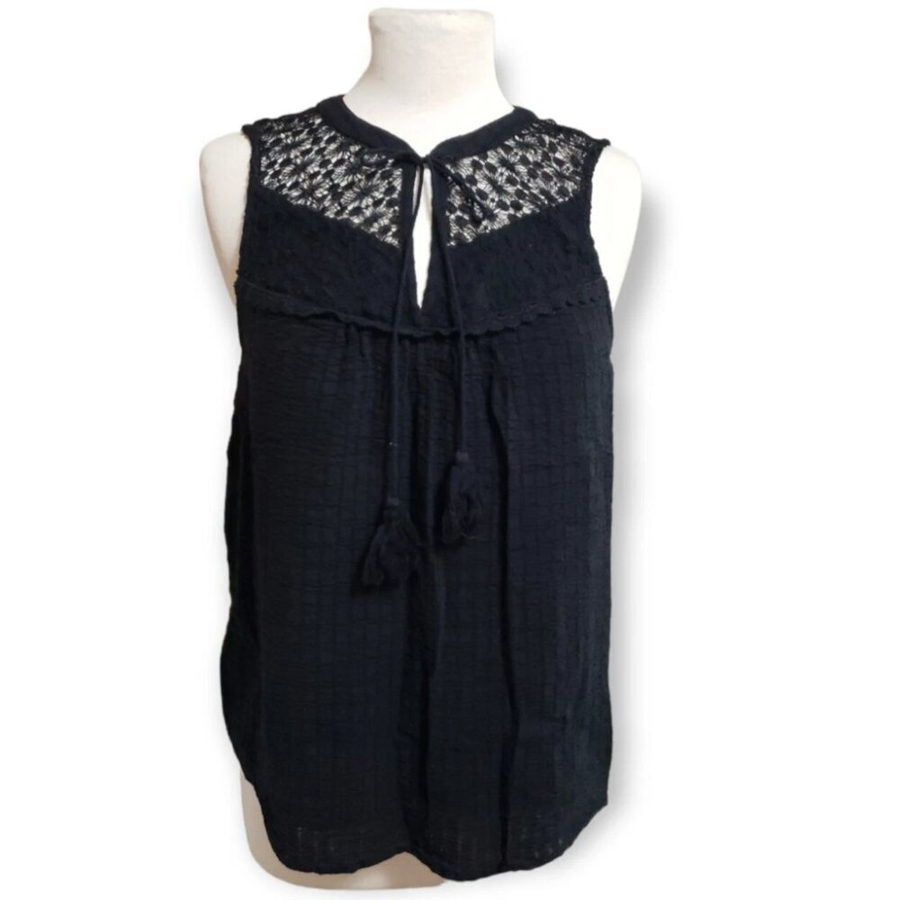 Knox Rose Black Lace Yoke Sleeveless Blouse size XL